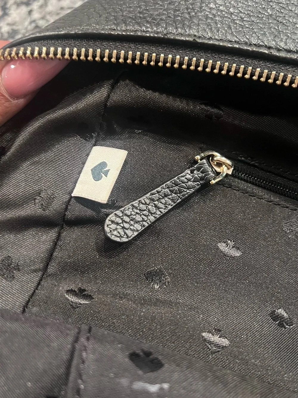 Kate Spade Black Pebbled Leather Backpack with Gold Accents
